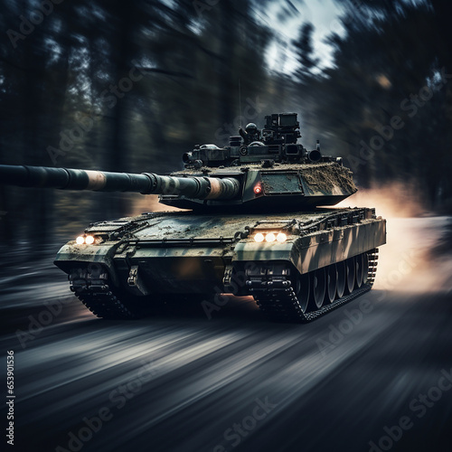 A speeding tank, blurred background