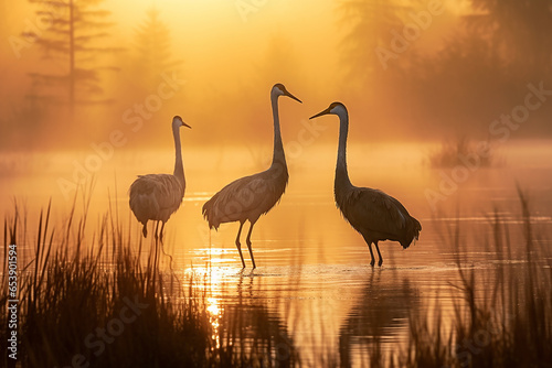 Some cranes on a lake © frimufilms