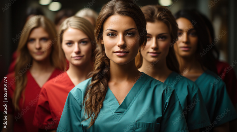 team or group of doctors and nurses in colored surgical suits team or group of doctors and nurses in colored surgical suits