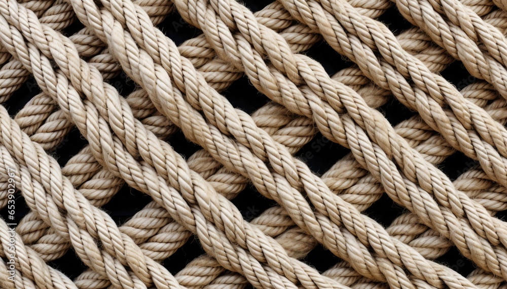 A pattern of ropes and twines twisted and platted into an interesting arrangement. Macro photo.