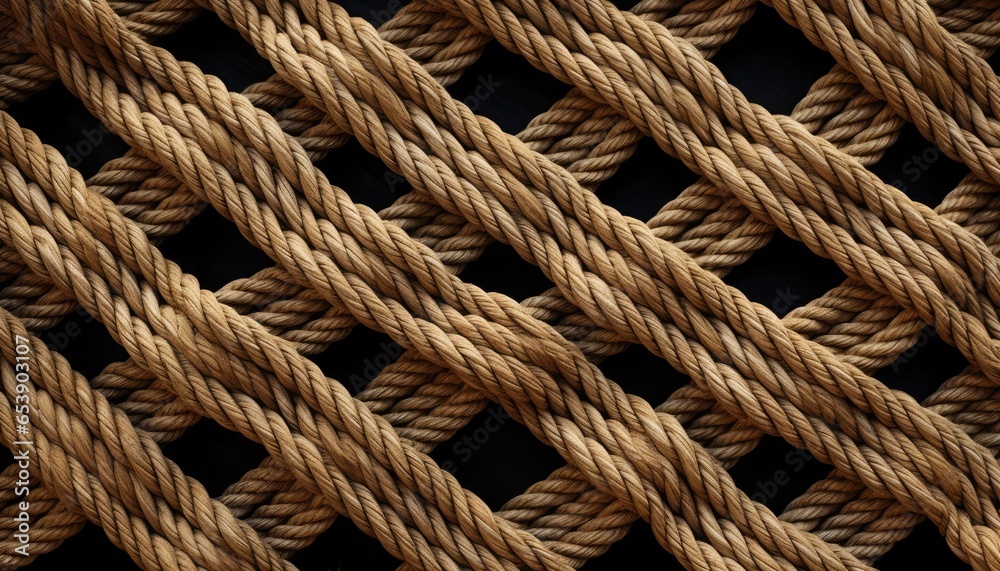 A pattern of ropes and twines twisted and platted into an interesting arrangement. Macro photo.