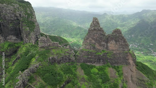Cape Verde Aerial View. Mountainous Green Santiago Island Landscape. The Republic of Cape Verde is an island country in the Atlantic Ocean. Africa. 