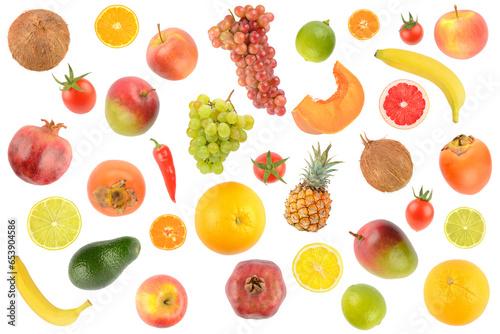 Big set of fruits and vegetables isolated on white