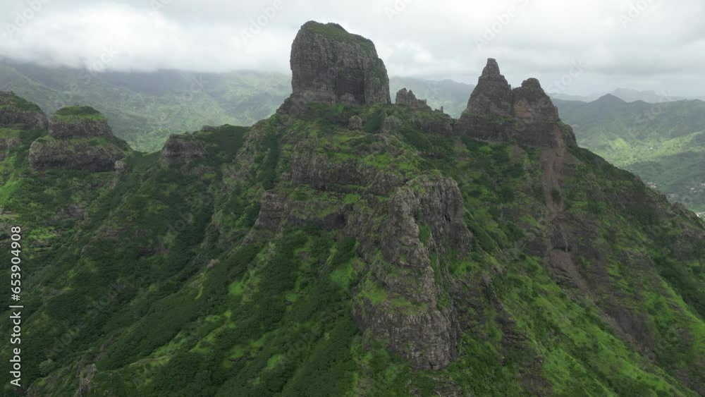 Cape Verde Aerial View. Mountainous Green Santiago Island Landscape. The Republic of Cape Verde is an island country in the Atlantic Ocean. Africa. 