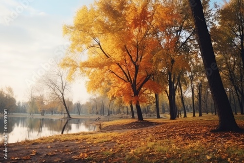 time-lapse of autumn s arrival in a city park  from the first leaves falling to the complete transformation of the landscape - Generative AI