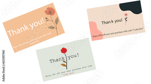 Thankyou card. vector illustration of Thank you. Thankyou business card with floral vectors. Minimalistic cards.