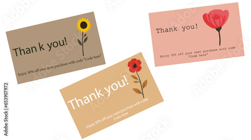 Thankyou card. vector illustration of Thank you. Thankyou business card with floral vectors. Minimalistic cards.