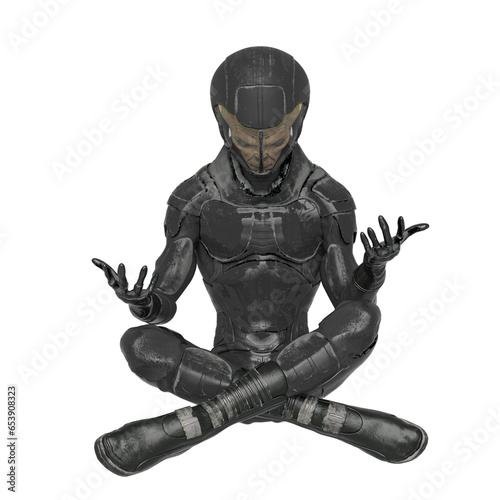 alien soldier is in meditation on yoga pose © DM7
