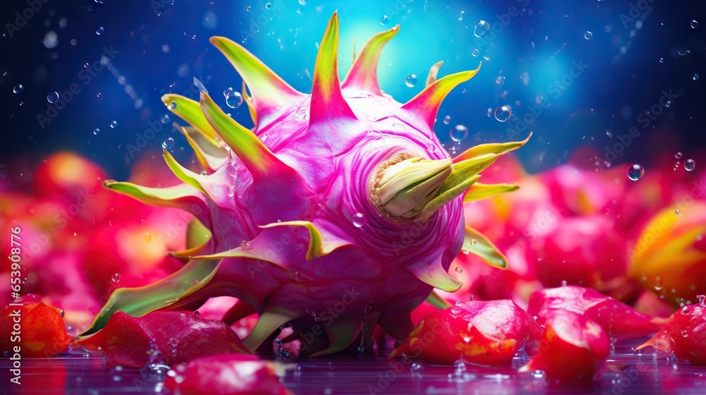  a dragon fruit is in the middle of a bunch of flowers.  generative ai