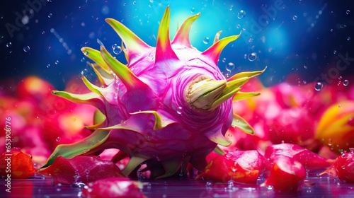  a dragon fruit is in the middle of a bunch of flowers. generative ai