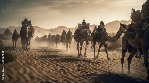 Caravana de Camelos no deserto dunas