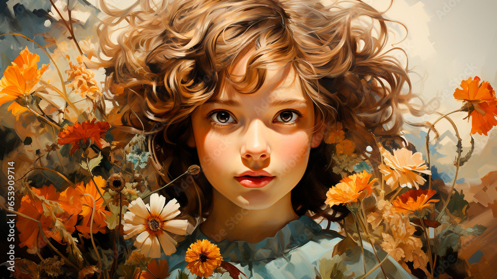 girl and flowers in a flower.