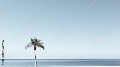  a lone palm tree in the middle of a body of water. generative ai