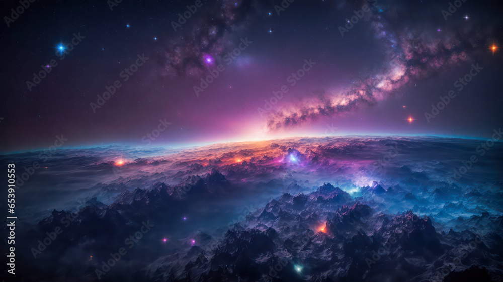 Abstract Galaxy Universe Background, Colorful Gradients Particles 