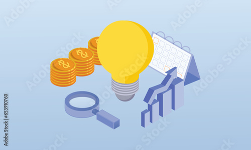 Financial innovation isometric design.on blue background.3D design.isometric vector design Illustration.