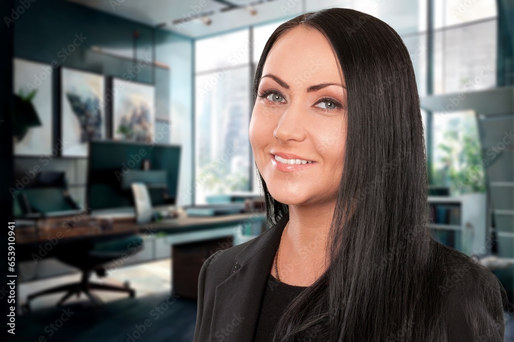 Fototapeta premium Young happy busy professional business woman, AI generated image