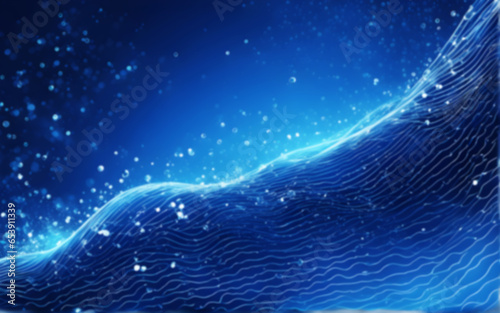  Photo Dark blue digital background signatures with small particles gathered in waves, blue shadows spread throughout the area and areas with deep clarity.