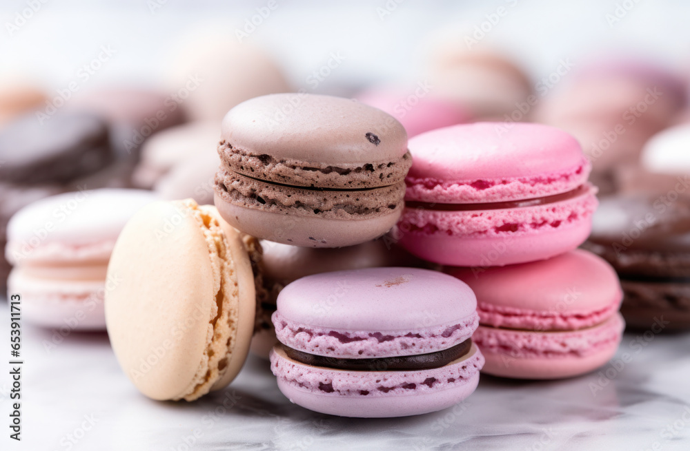 Fototapeta premium Homemade macaroon from natural products on a blur background with a place for text