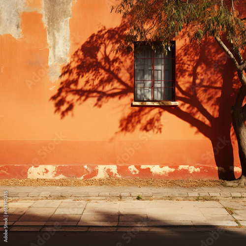 terracotta wand mediteran finka italien spanien ibiza mallorca schatten eines baums an einer wand  fiktiv mit generatvie ki ai  photo