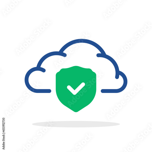 data secure icon like thin line cloud with shield