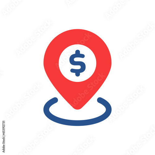 dollar sign with red pinpoint like money point