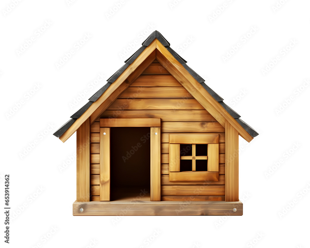 Brown Wooden Dog house front view, Isolated PNG, on a transparent background, AI Brown Wooden Dog house front view, Isolated PNG, on a transparent background, AI