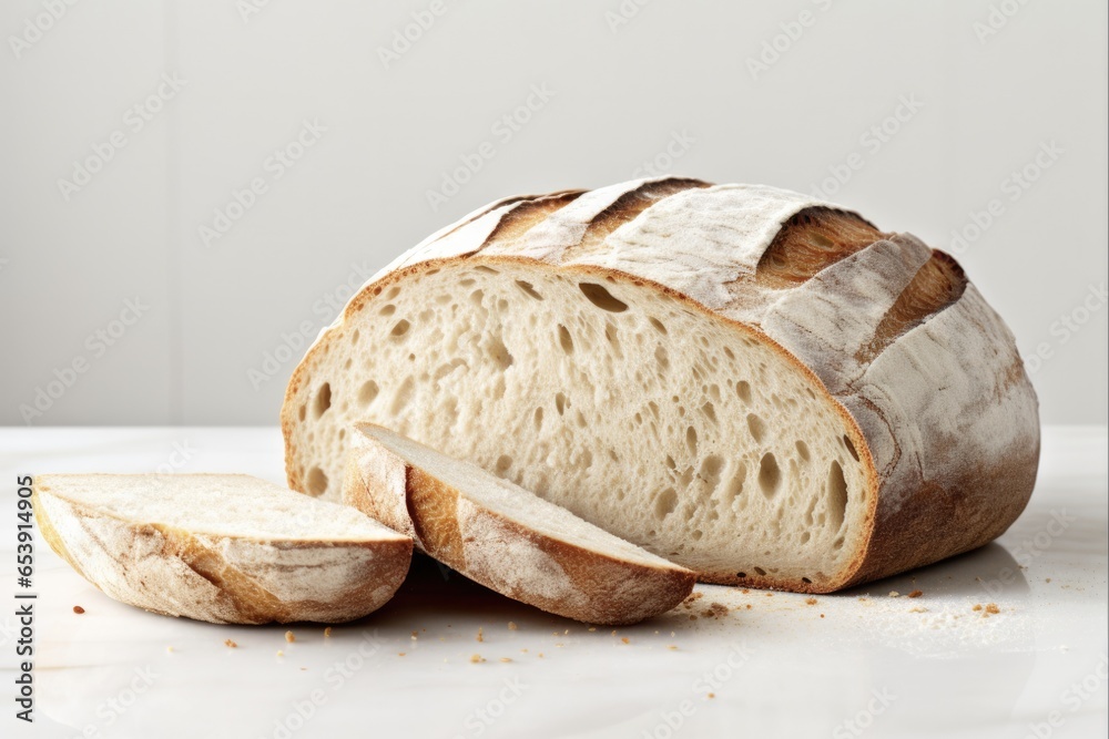 Bakery Freshness: Closeup of Epicure Sliced Sourdough Bread on White Background for Quality Food and Drink Photography