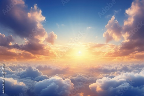 Beautiful Sunrise Over Blue Sky and Clear Clouds - Abstract Background of Air and Climate Beauty