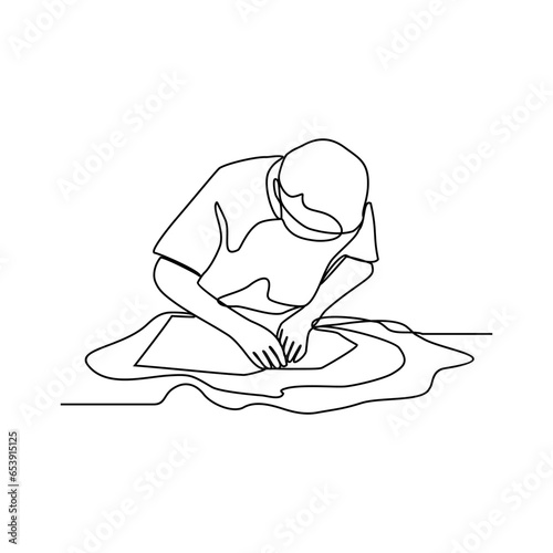 One continuous line drawing of clothing factory working activity with white background. clothing factory working activity design in simple linear style. clothing factory working people design concept 