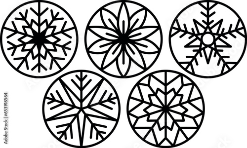 Snowflake coaster laser cut vector design, christmas bundle