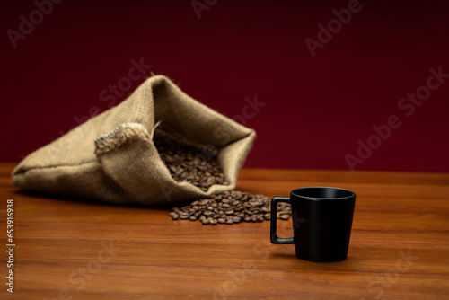 Coffee beans and cup of coffee 