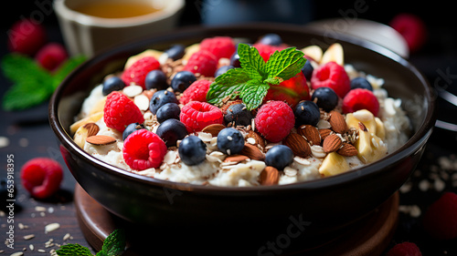 oatmeal with blueberries, raspberries and strawberries