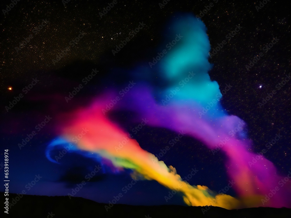 a rainbow colored cloud is seen in the sky
