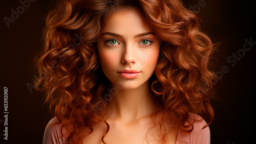 young redhead woman with red curly hair © ARAMYAN