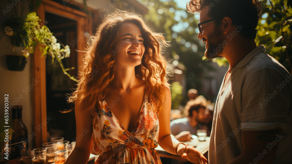 Fototapeta premium young beautiful couple in love enjoying a romantic evening at the bar.