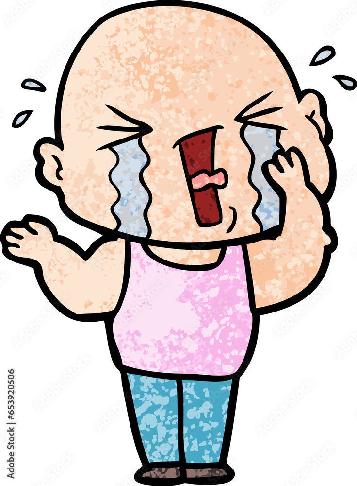 Obraz premium cartoon crying bald man