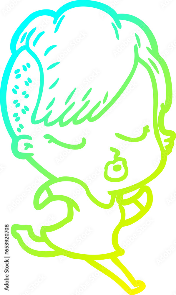 Fototapeta premium cold gradient line drawing of a cartoon pretty hipster girl