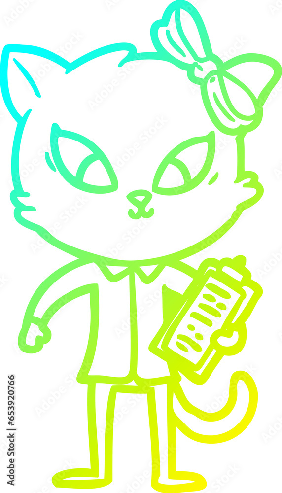 cold gradient line drawing of a cartoon cat
