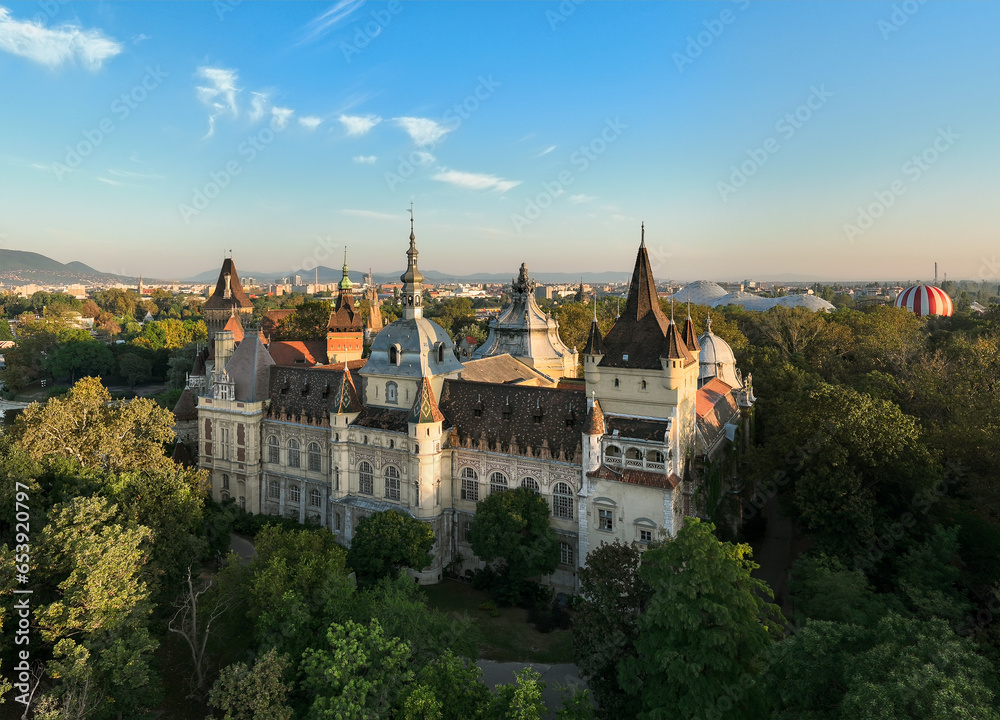 Fototapeta premium Castle of vadjahunyad in the city park in Budapest, Hungary with amazing morning lights. .Europe, Hungary, Buedapest, Vajdahunyad castle