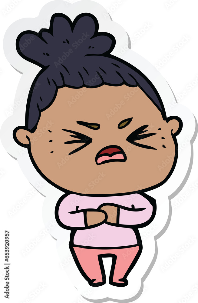 sticker of a cartoon angry woman sticker of a cartoon angry woman
