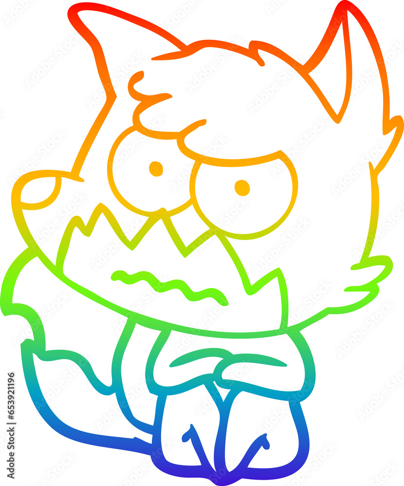 rainbow gradient line drawing of a cartoon annoyed fox