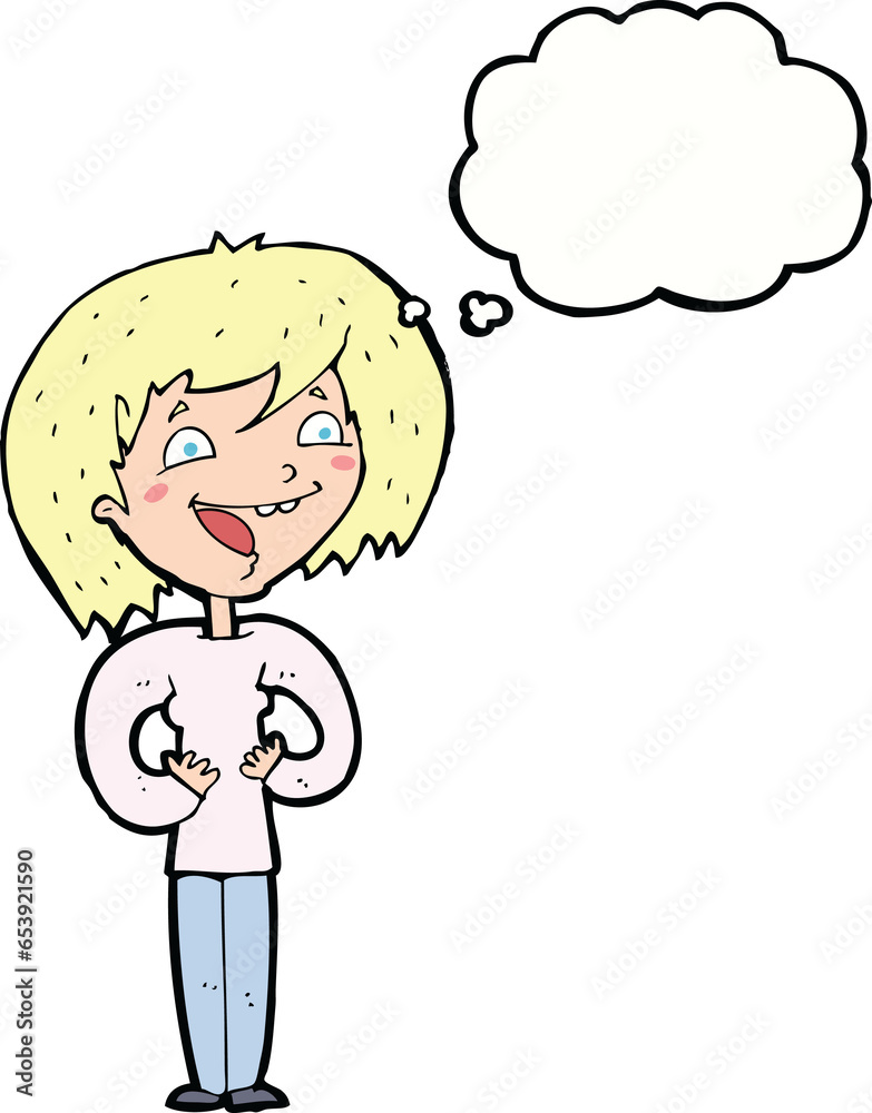 cartoon excited woman with thought bubble cartoon excited woman with thought bubble