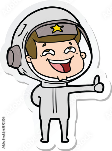 sticker of a cartoon laughing astronaut