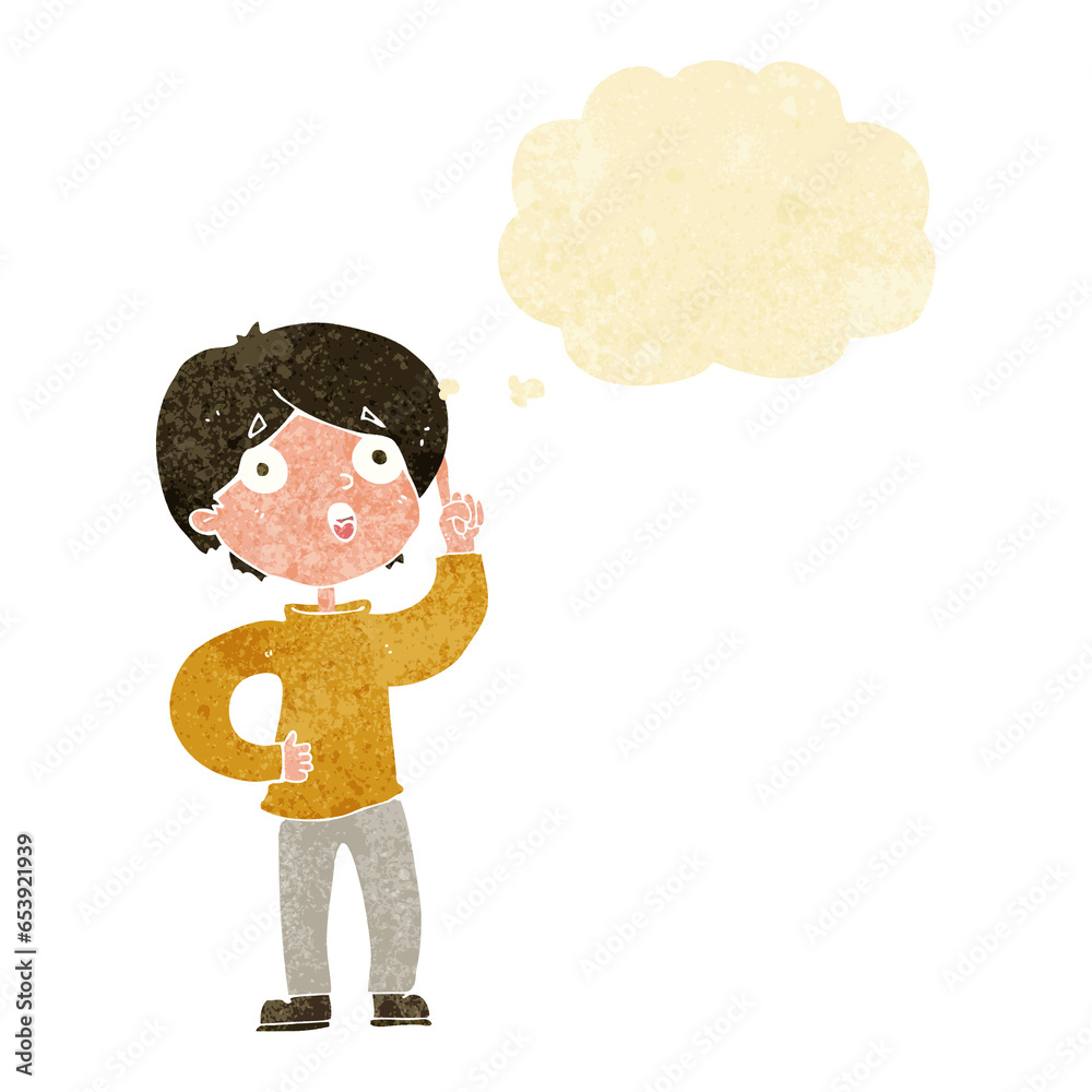 cartoon boy with idea with thought bubble cartoon boy with idea with thought bubble