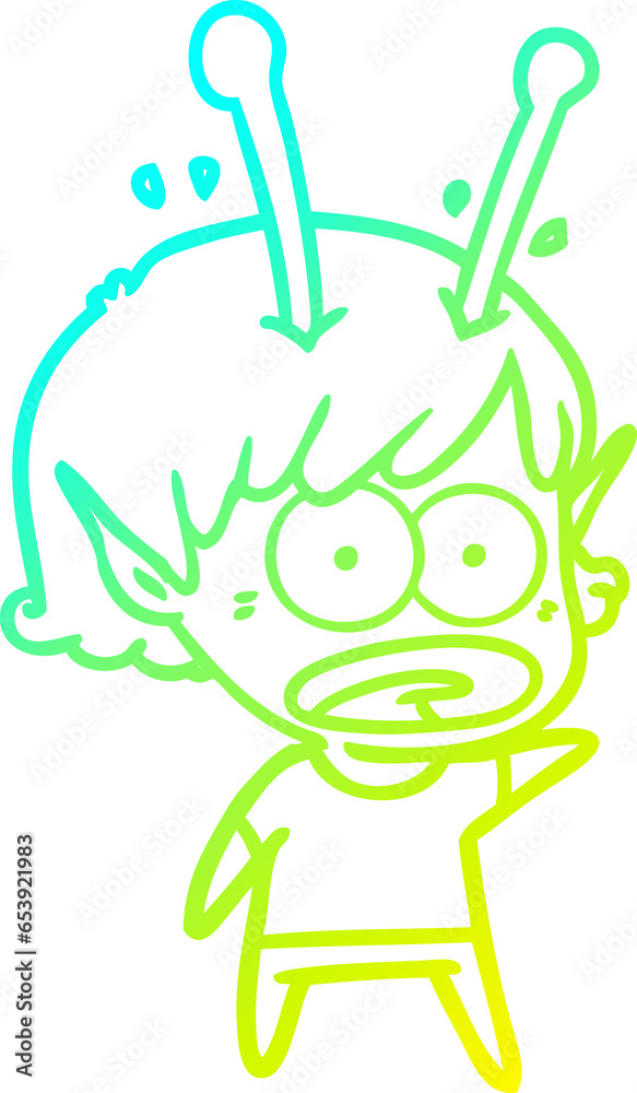 cold gradient line drawing of a cartoon shocked alien girl cold gradient line drawing of a cartoon shocked alien girl