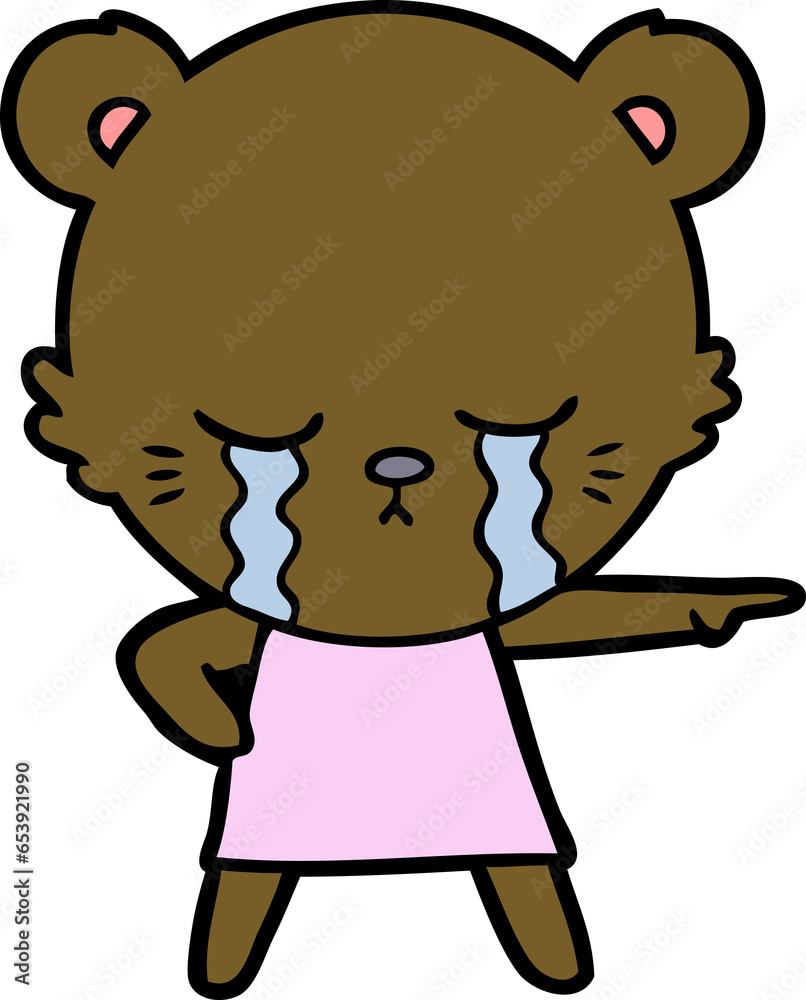 crying cartoon bear in dress pointing crying cartoon bear in dress pointing
