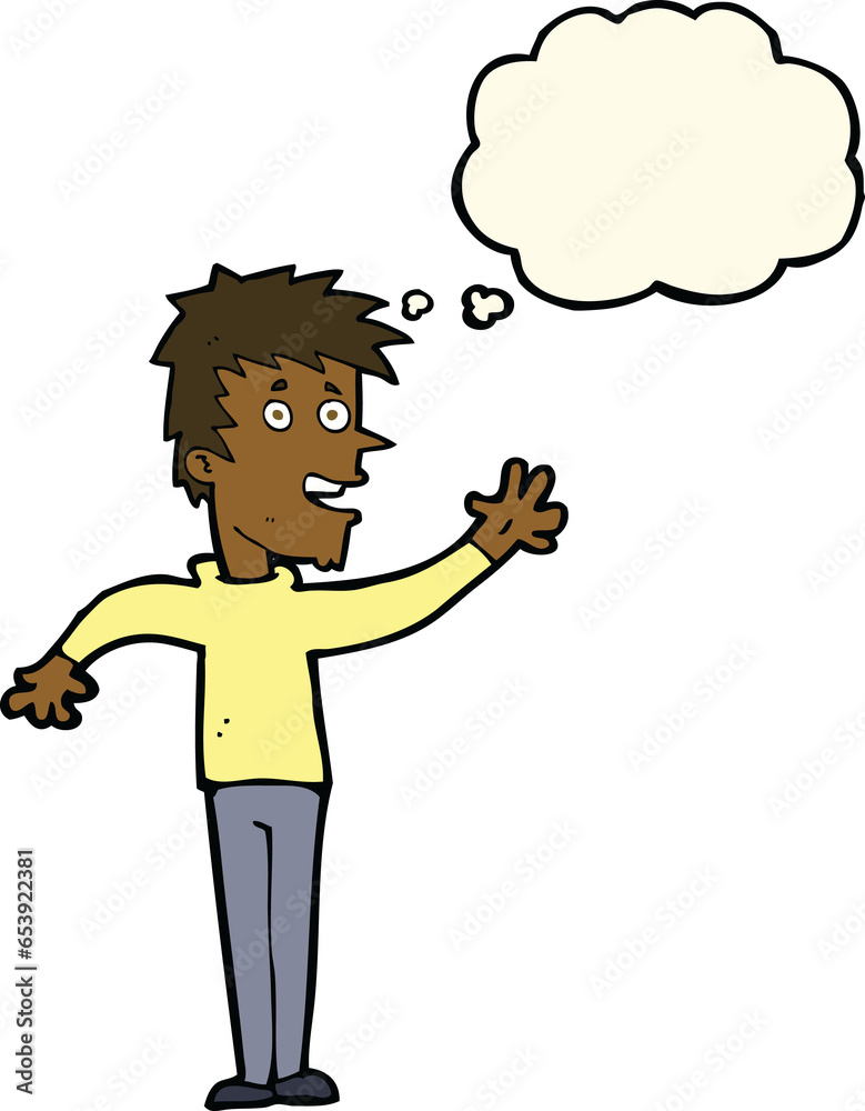cartoon happy boy waving with thought bubble cartoon happy boy waving with thought bubble