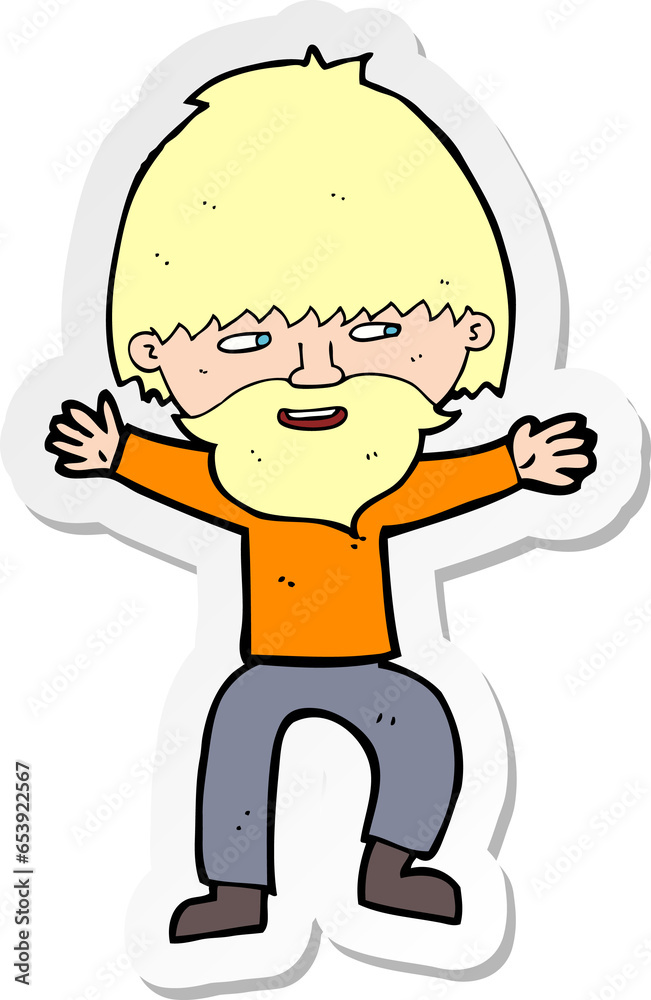 sticker of a cartoon happy man with beard sticker of a cartoon happy man with beard