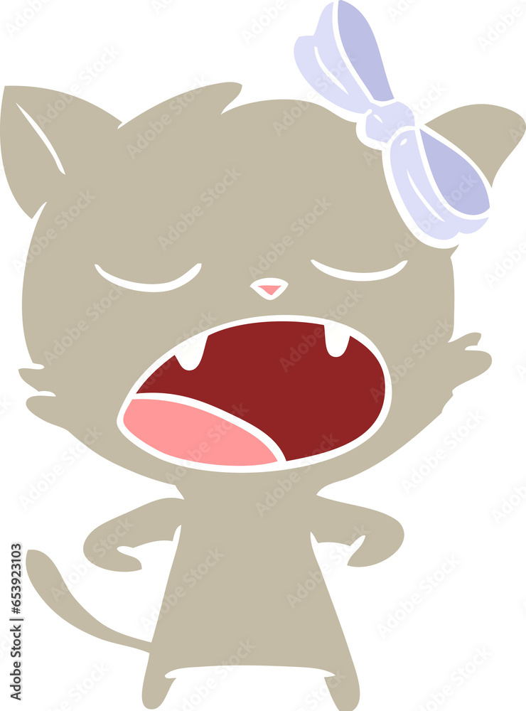 Obraz premium flat color style cartoon yawning cat