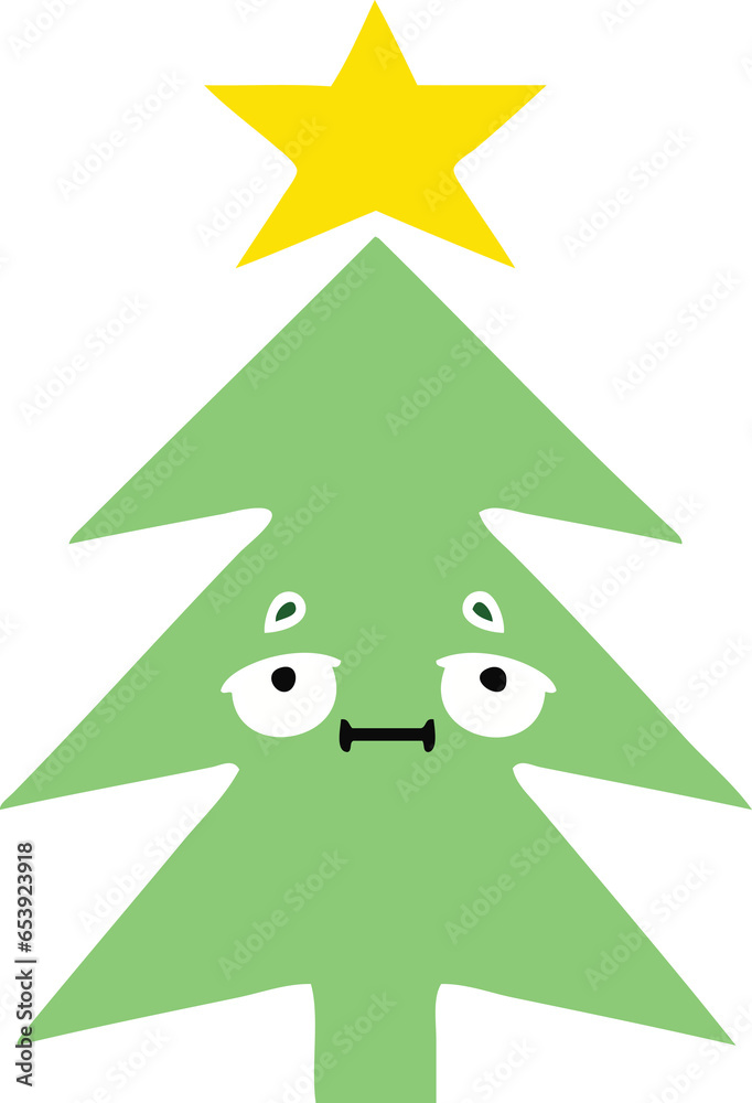 Fototapeta premium flat color retro cartoon of a christmas tree